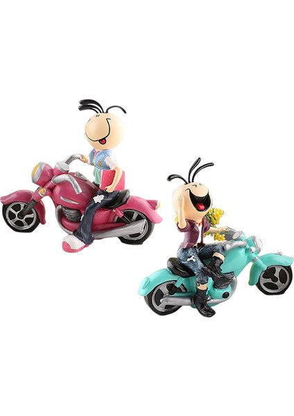 Şarap Kabini Kitaplık Için 2x Çizgi Film Motosiklet Bebek Heykeli Heykel Figürinleri (Yurt Dışından)
