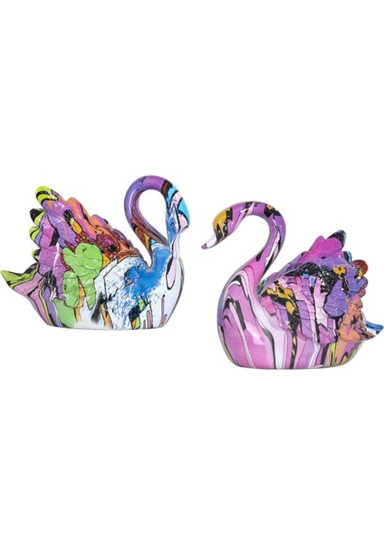 Güzel Renkli Çift Swan Figürin Reçine Zanaat Heykel Figür Süsleri (Yurt Dışından)