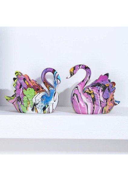 Güzel Renkli Çift Swan Figürin Reçine Zanaat Heykel Figür Süsleri (Yurt Dışından) modelleri