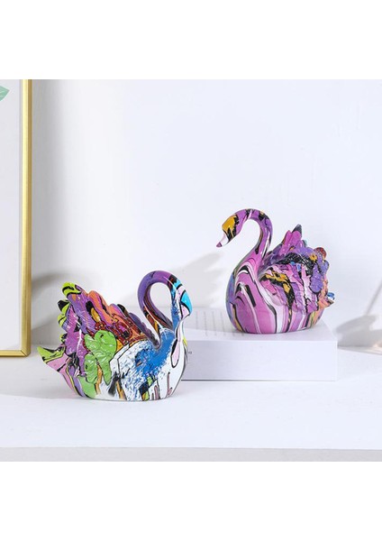 Güzel Renkli Çift Swan Figürin Reçine Zanaat Heykel Figür Süsleri (Yurt Dışından) indirimleri