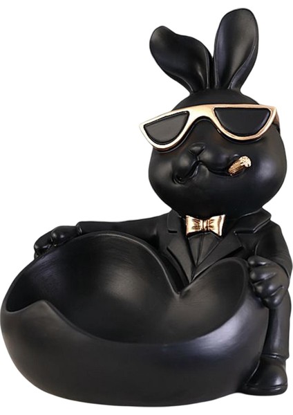 Tavşan Heykel Figürin Depolama Kutusu Hayvan Anahtar Kap Süsü Ev Dekor Siyah (Yurt Dışından)