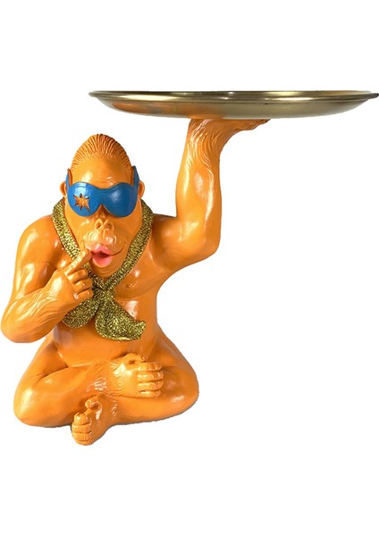 Hayvan Heykel Tepsisi Ekran Makyaj Depolama Bileziği Ev Banyo Dekor 12X12X22CM Turuncu (Yurt Dışından)