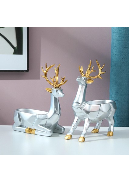 Elk Figürin Heykel Saklama Kutusu Koleksiyon Reçine El Sanatları Geyik Heykelleri Gümüş (Yurt Dışından) modelleri