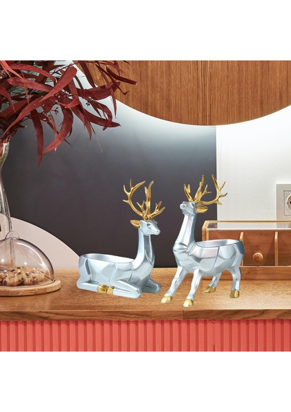 Elk Figürin Heykel Saklama Kutusu Koleksiyon Reçine El Sanatları Geyik Heykelleri Gümüş (Yurt Dışından) indirimleri