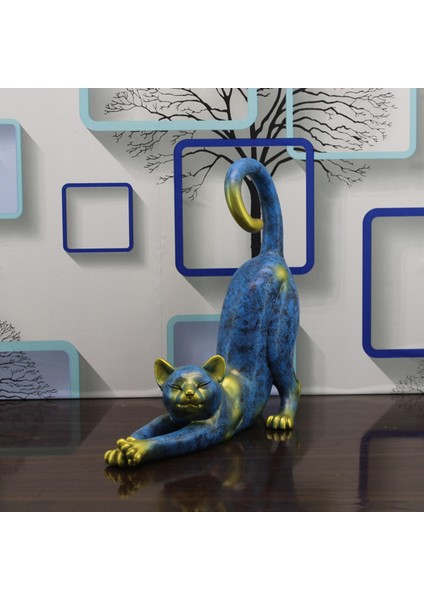 Streç Kedi Figürin Yatak Odası Oturma Odası Dekor Aksesuarları Mavi (Yurt Dışından) modelleri