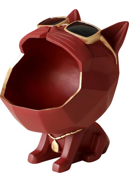 Kedi Depolama Tepsisi Tutucu Heykeli Artware Heykeli Ev Ofis Dekoru Kırmızı (Yurt Dışından)