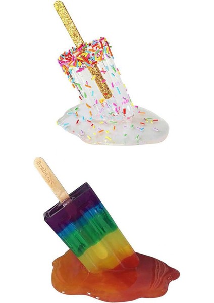 2 Adet Eritme Popsicle Heykel Süsleri El Sanatları Bahçe Dekor Çocuklar Hediye Berrak Renkli (Yurt Dışından)
