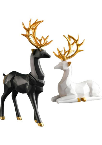 Nordic Style 2x Ren Geyiği Heykelleri Heykelcik Geyik Sevgilisi Heykel Dekorasyonu Siyah Duruş (Yurt Dışından) fiyatları