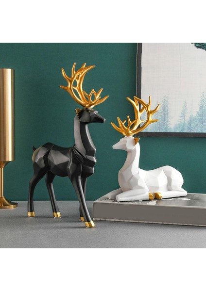 Nordic Style 2x Ren Geyiği Heykelleri Heykelcik Geyik Sevgilisi Heykel Dekorasyonu Siyah Duruş (Yurt Dışından) modelleri