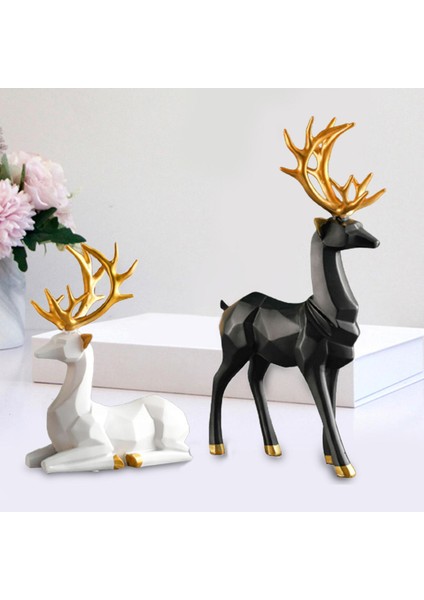 Nordic Style 2x Ren Geyiği Heykelleri Heykelcik Geyik Sevgilisi Heykel Dekorasyonu Siyah Duruş (Yurt Dışından) fırsatları