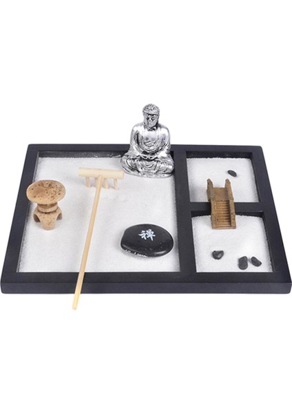 Minyatür Zen Bahçe Bahçesi Sandboxes Gümüş Buda Gevşeme Meditasyonu (Yurt Dışından)