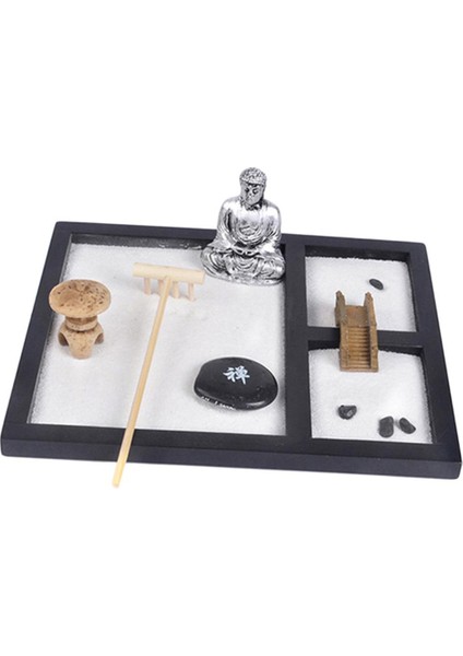 Minyatür Zen Bahçe Bahçesi Sandboxes Gümüş Buda Gevşeme Meditasyonu (Yurt Dışından)
