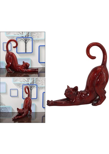 Reçine Cat Figürin Reçine Cat Figürinler Yaratıcı Reçine Kedi Figürinleri Kırmızı (Yurt Dışından)