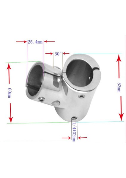 22MM ve 25MM Tekne Küpeşte 60 Derece Tee 3 Yol - 316 Paslanmaz Çelik (Yurt Dışından)