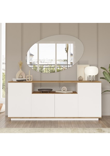 Loft Konsol 4 Kapaklı Raflı 180CM Çam-Beyaz fiyatları