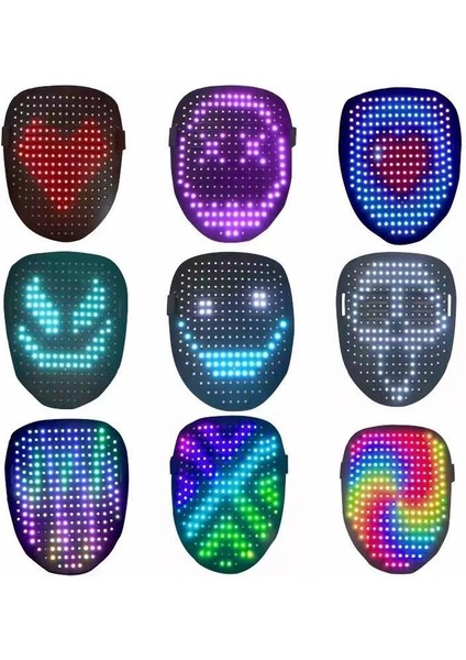 LED Maske Çok Renkli LED Işıklı Şarjlı Parti Maskesi Kablosuz Yılbaşı Düğün Eğlence