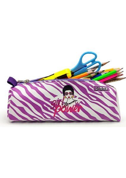 Kalem Kutusu Zebra Desenli Üçgen Kalemkutu Jumbo Vegan Deri Kalemlik - Beyazmor