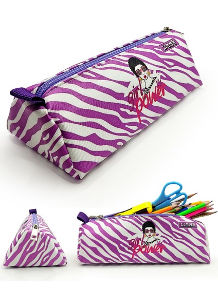 Kalem Kutusu Zebra Desenli Üçgen Kalemkutu Jumbo Vegan Deri Kalemlik - Beyazmor fiyatları