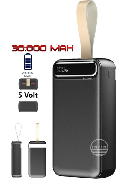 Prepare 30,000 Mah LED Aydınlatmalı Dijital Göstergeli 2xusb Çıkışlı Powerbank