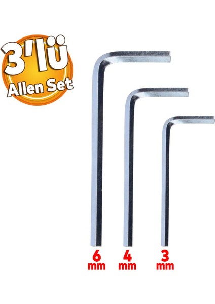 Allen Anahtar Seti 3 Parça Alyan Anahtar Set 3'lü