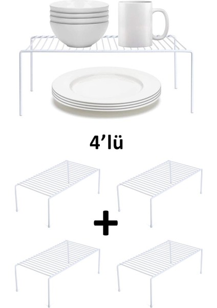 Tel Organizer Dolap Depolama Rafı 4'lü Set 22X40CM Beyaz