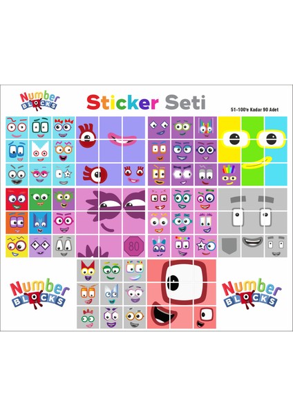 Number Blocks Matematik Eğitici Birim Küp Snapcubes /51-100 Mega Paket Sticker 90 Pcs