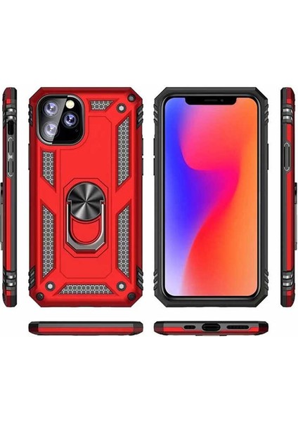 Apple iPhone 11 Pro Max Kılıf Tank Zırh Yüzüklü Mıknatıslı Standlı Kapak (Vega)