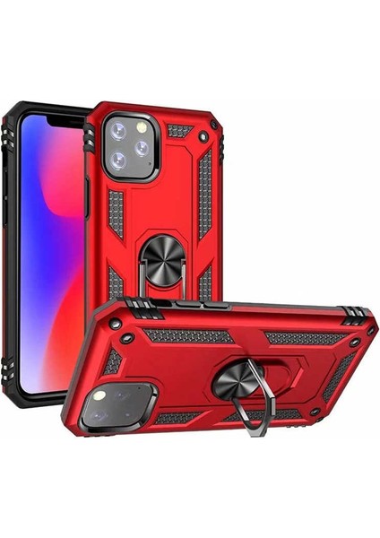 Apple iPhone 11 Pro Max Kılıf Tank Zırh Yüzüklü Mıknatıslı Standlı Kapak (Vega)