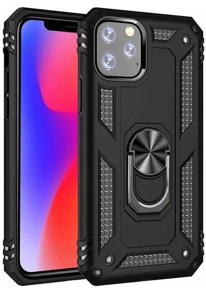 Apple iPhone 11 Pro Kılıf Tank Zırh Yüzüklü Mıknatıslı Standlı Kapak (Vega)