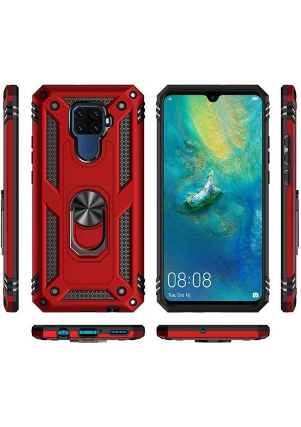 Huawei Mate 30 Lite Kılıf Tank Zırh Yüzüklü Mıknatıslı Standlı Kapak (Vega)