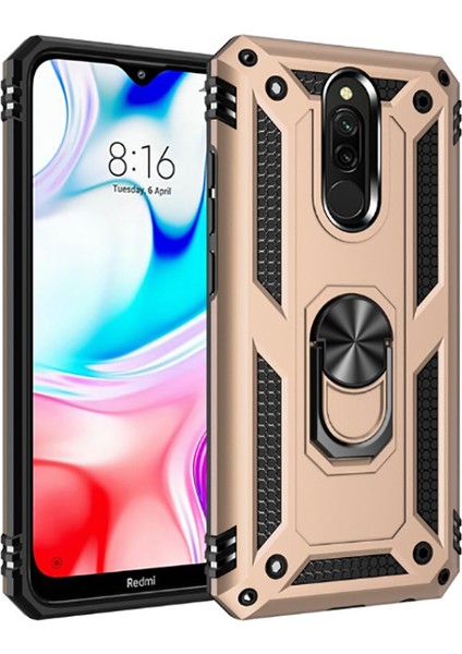 Xiaomi Redmi 8 Kılıf Tank Zırh Yüzüklü Mıknatıslı Standlı Kapak (Vega)