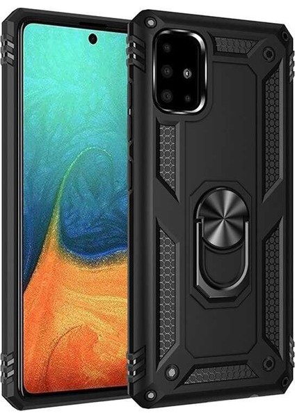 Samsung Galaxy A51 Kılıf Tank Zırh Yüzüklü Mıknatıslı Standlı Kapak (Vega)