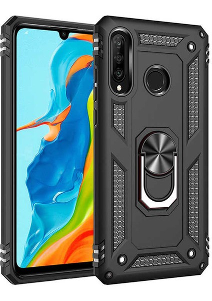 Samsung Galaxy A20S Kılıf Tank Zırh Yüzüklü Mıknatıslı Standlı Kapak (Vega)