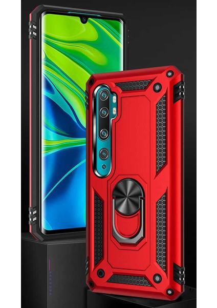 Xiaomi Mi Note 10 Kılıf Tank Zırh Yüzüklü Mıknatıslı Standlı Kapak (Vega)