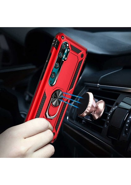 Xiaomi Mi Note 10 Kılıf Tank Zırh Yüzüklü Mıknatıslı Standlı Kapak (Vega)