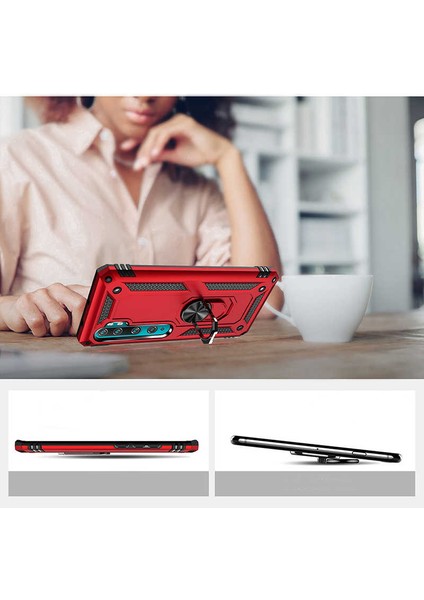 Xiaomi Mi Note 10 Kılıf Tank Zırh Yüzüklü Mıknatıslı Standlı Kapak (Vega)