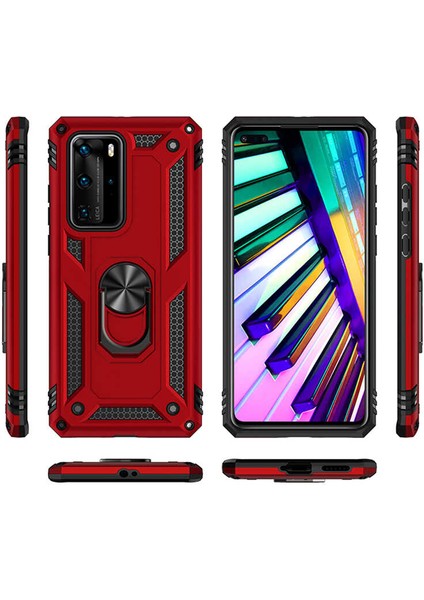 Huawei P40 Pro Kılıf Tank Zırh Yüzüklü Mıknatıslı Standlı Kapak (Vega)