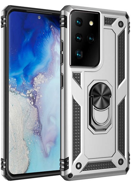 Samsung Galaxy S21 Ultra Kılıf Tank Zırh Yüzüklü Mıknatıslı Standlı Kapak (Vega)
