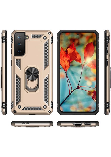 Samsung Galaxy S21 Kılıf Tank Zırh Yüzüklü Mıknatıslı Standlı Kapak (Vega)