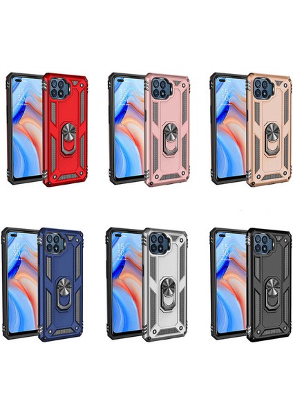 Oppo Reno 4 Lite Kılıf Tank Zırh Yüzüklü Mıknatıslı Standlı Kapak (Vega)