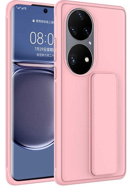 Huawei P50 Pro Kılıf Standlı Lansman Yumuşak Dokulu Renkli Esnek Silikon Kapak (Qstand)
