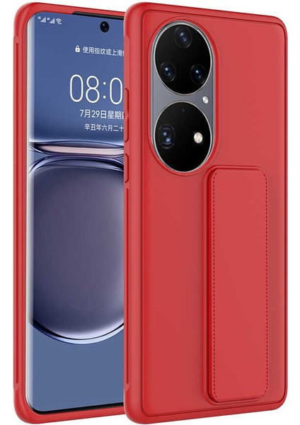 Huawei P50 Pro Kılıf Standlı Lansman Yumuşak Dokulu Renkli Esnek Silikon Kapak (Qstand)