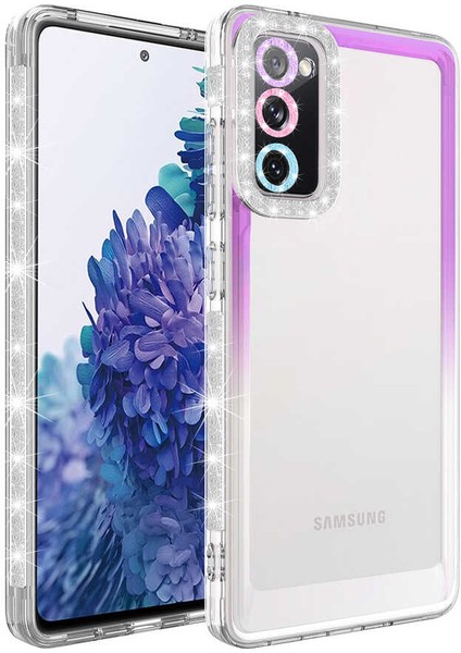 Samsung Galaxy S20 Fe Kılıf Simli ve Renk Geçiş Tasarımlı Lens Korumalı Park Kapak