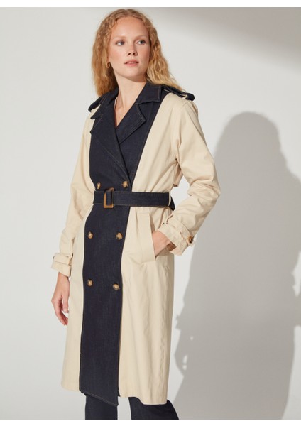 Bej - Lacivert Kadın Pardösü PANINO fırsatları