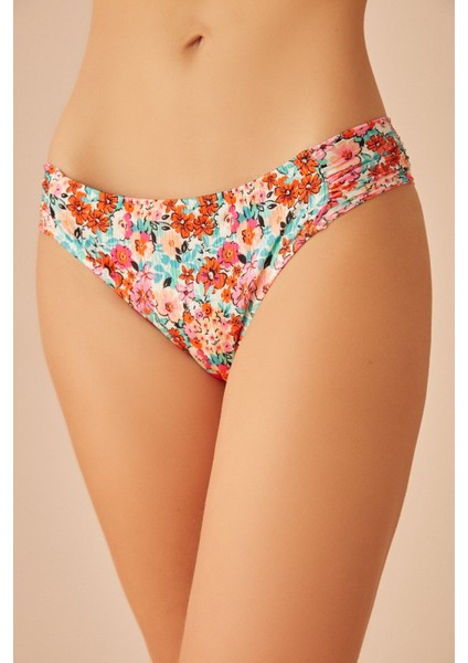 Yanı Pileli Dokulu Bikini Alt