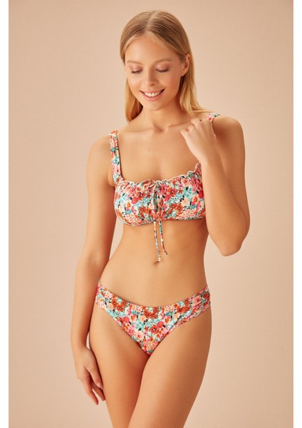 Yanı Pileli Dokulu Bikini Alt