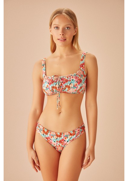 Yanı Pileli Dokulu Bikini Alt
