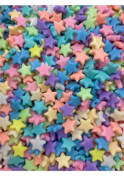 25 gr 8 Mm Pastel Karışık Renkli Gülen Yıldız Plastik Boncuk Takı Yapım Boncuğu (25 gr~ 47-53 Adet)