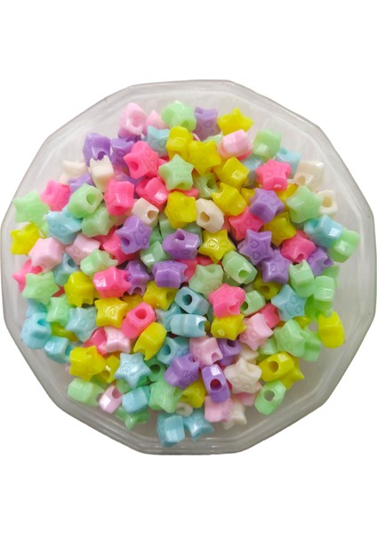 25 gr 8 Mm Pastel Karışık Renkli Gülen Yıldız Plastik Boncuk Takı Yapım Boncuğu (25 gr~ 47-53 Adet) fiyatları