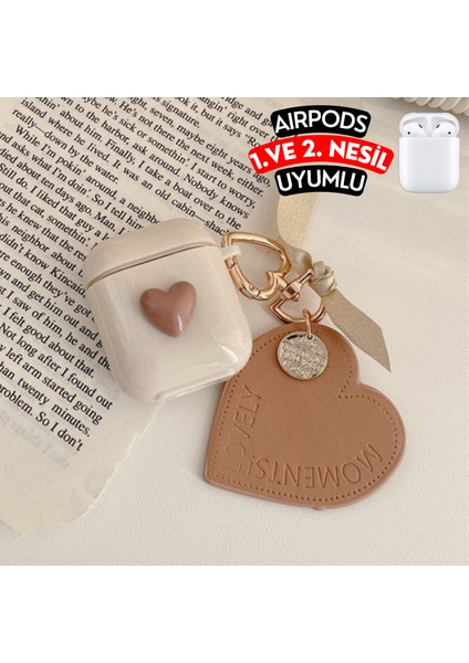 Airpods 1. ve 2. Nesil Uyumlu Kalpli Koruyucu Kılıf, Darbeye Dayanıklı Kopçalı Silikon Kılıf